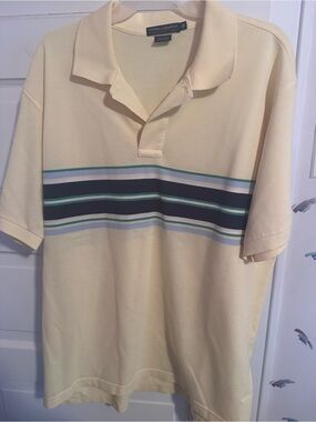 Daniel Cremieux Men's Cream Polo with Navy and Green Stripes